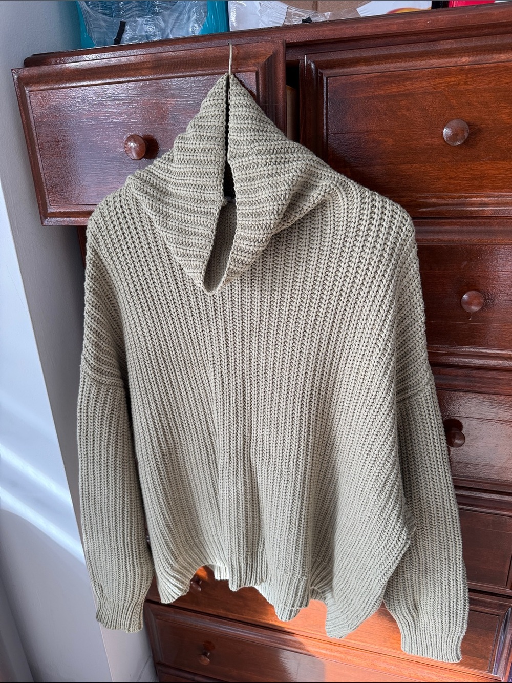 Turtleneck Chunky Knit Sweater in Light Olive- free people